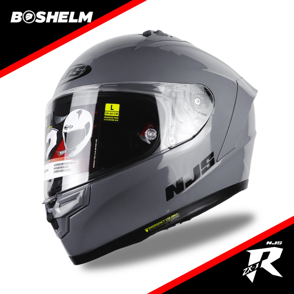 BOSHELM Helm NJS ZX-1R Solid STONE GREY GLOSSY Helm Full Face SNI