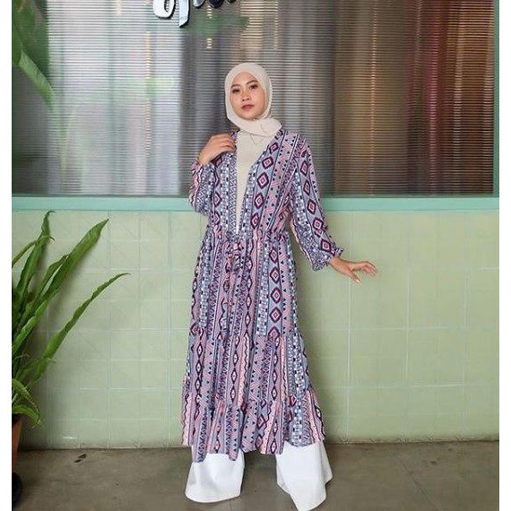DELONIX OUTER - Outerwear Muslimah Long Cardigan Modern Motif Baju Outfit Wanita Kekinian