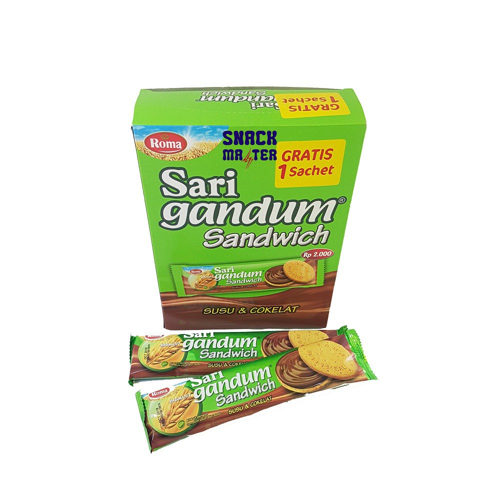 

Roma Sari Gandum Sandwich Susu & Cokelat - Netto 12 pcs x 39gr.