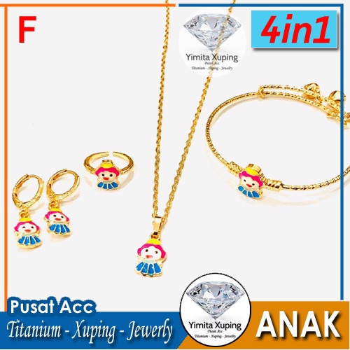 1 SET PERHIASAN ANAK 4IN1 KARAKTER DORAEMON XUPING EMAS ANTI KARAT