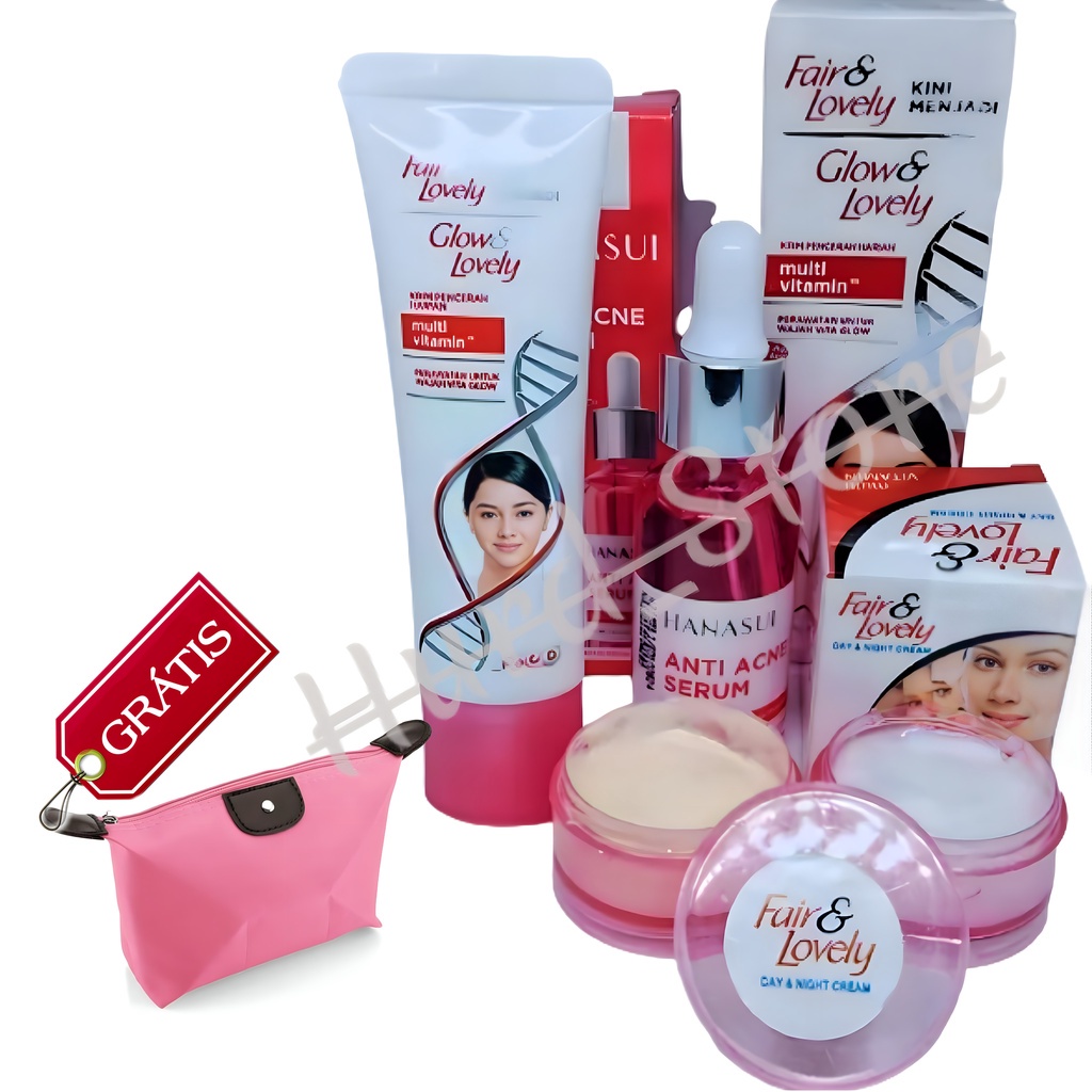 HM Paket 3 In 1 Fair & Lovely ( GRATIS TAS KOSMETIK ) - Glow And Lovely Cream Siang Dan Malam & Pele