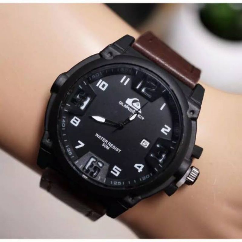 Jam Tangan Pria QuikSilver Tanggal Strab Kulit Jam Tangan Analog Free Box