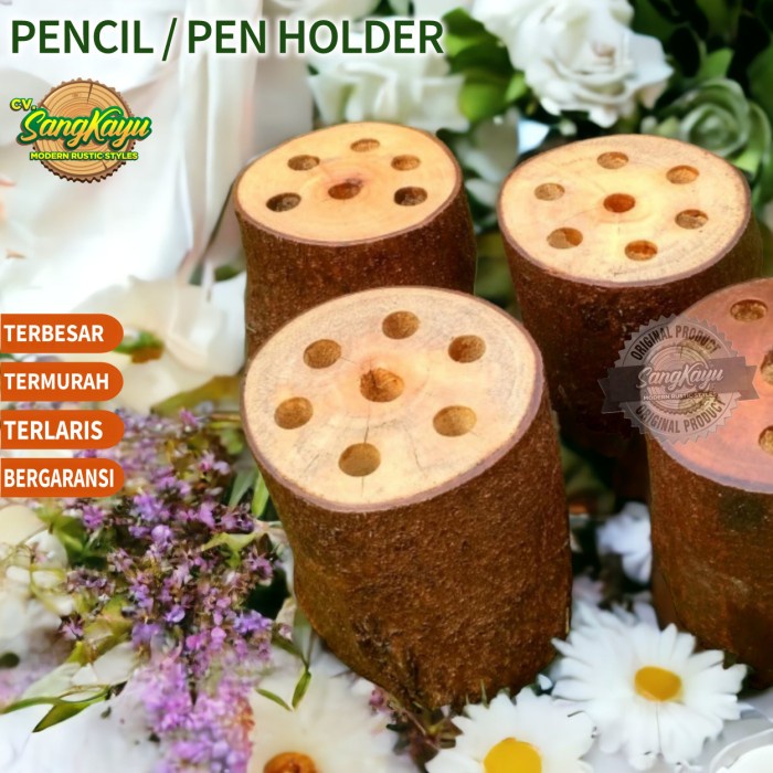 

Tempat penyimpanan pensil pulpen kuas lukis kayu vintage craft rustic 8