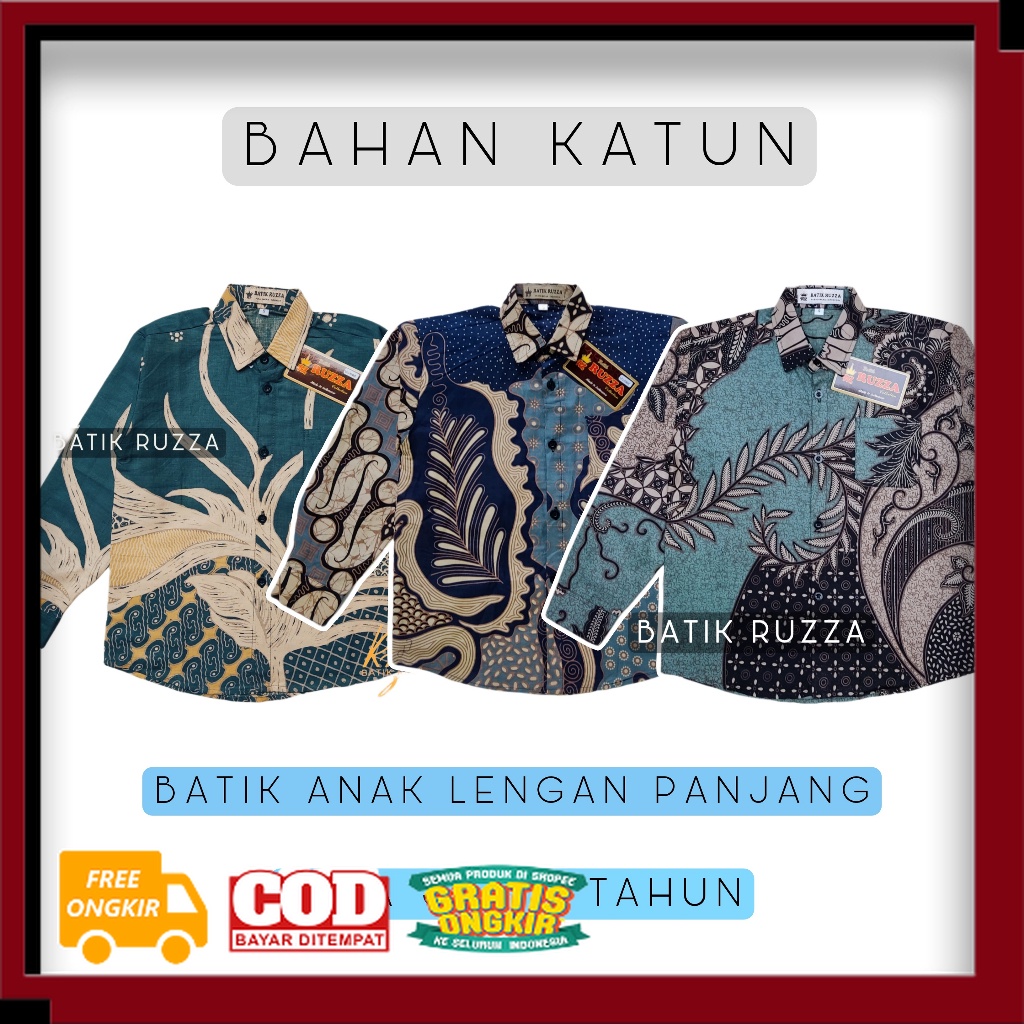 RUZZA Batik Anak Ukuran 3-15 Tahun Kemeja Lengan Panjang Motif Seno Sogan Coklat Cappucino Baju Laki
