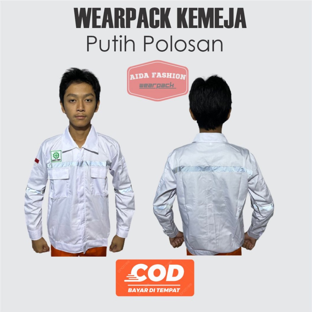 COD Wearpack kemeja/atasan Safety Model lengan Panjang POLOSAN PUTIH