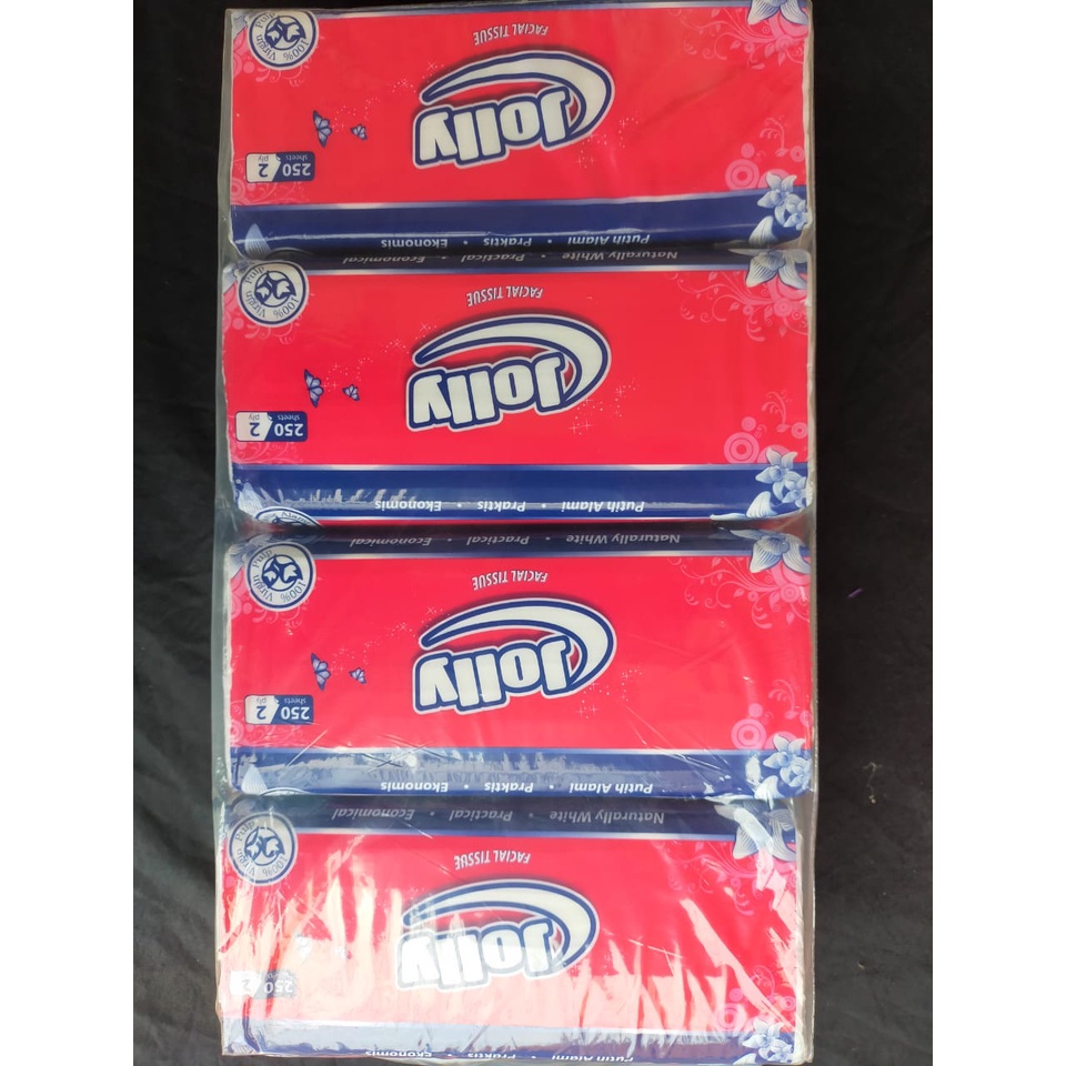 Facial Tissue Jolly 4 Pack - 250 Pcs Per Pack - Tissu Tisu Wajah Jolly 2 Ply Tisue Joly Kualitas Ter