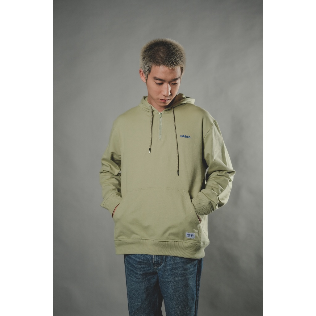 Will K London "WKLDN" Half Zip Pullover Hoodie in Sage Green