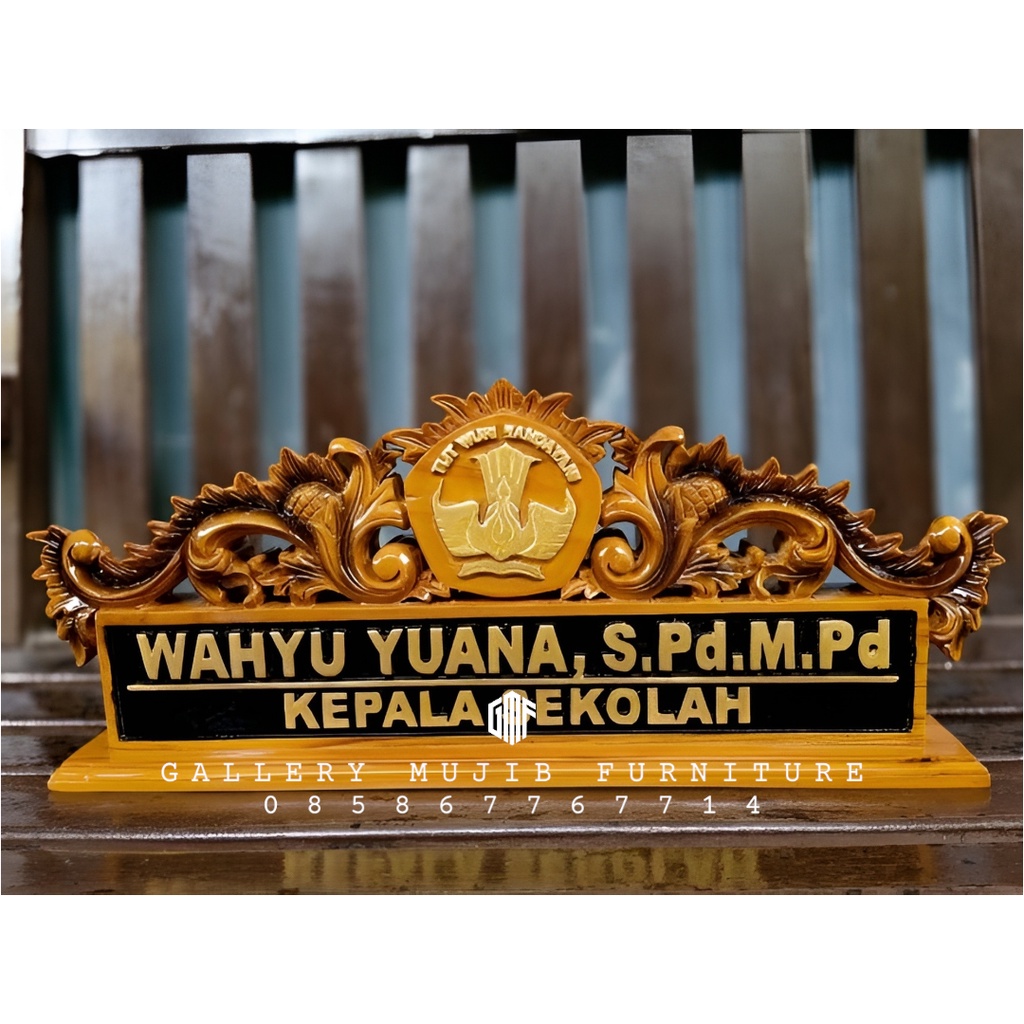 Papan Nama + Papan Nama Meja Kantor + Kayu Jati + Ukir Kayu