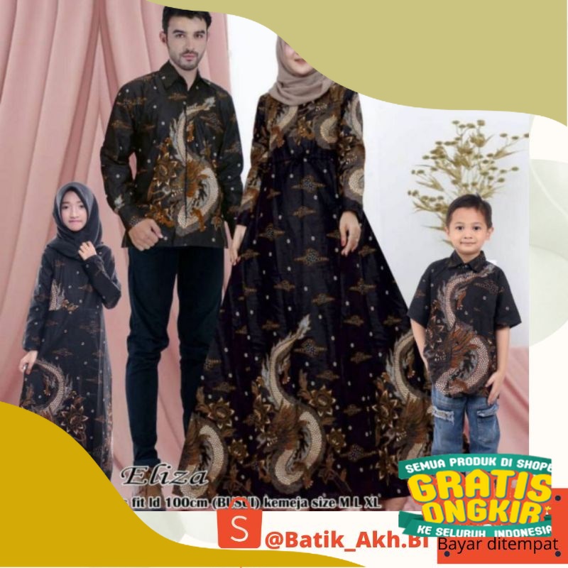 Baju batik couple pakaian set keluarga gamis kemeja batik anak  jumbo M L XL XXL motif naga/maron na