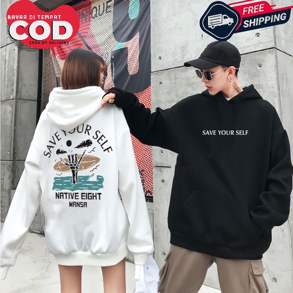 PROMO COD HOODIE DISTRO KEREN KEKININ MOTIF MANSA SAVE YOUR SELF KEREN PANTAI HAND SKULL UNISEX PRIA