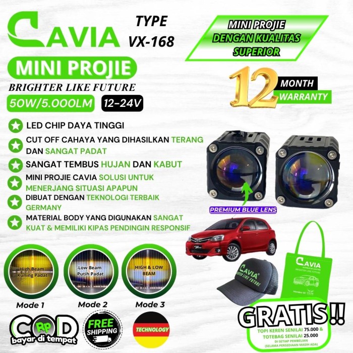 MINI PROJIE MOBIL LAMPU TEMBAK ETIOS VALCO LED LASER FOGLAMP PREMIUM CAVIA