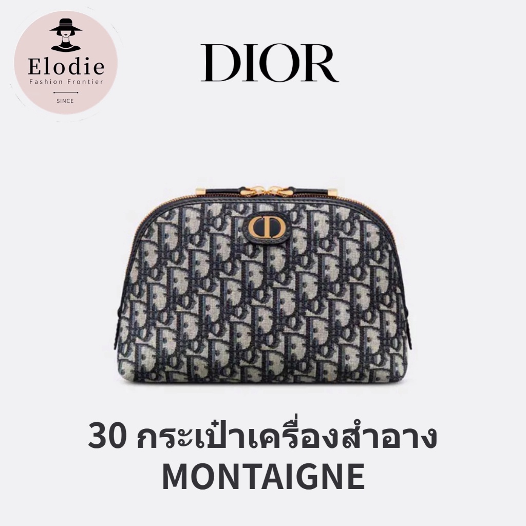 New Dior Women's Classic Style Clutch/30 MONTAIGNE Printed Diagonal Blue Makeup Bag