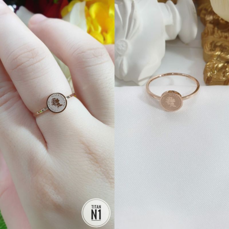 (DK0142) [✅ GROSIR bs COD] Cincin Koin Titanium Wanita Anti Karat Fashion Korea Coin Bulat