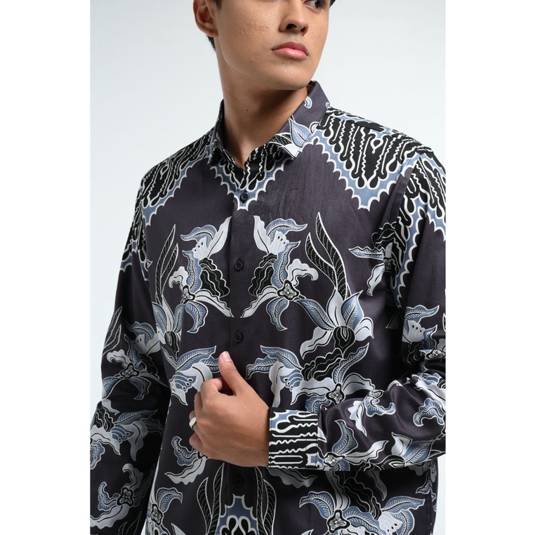 Manzone Kemeja Batik Lengan Panjang Pria ZBB-ATRAYA 5- DARK GREY