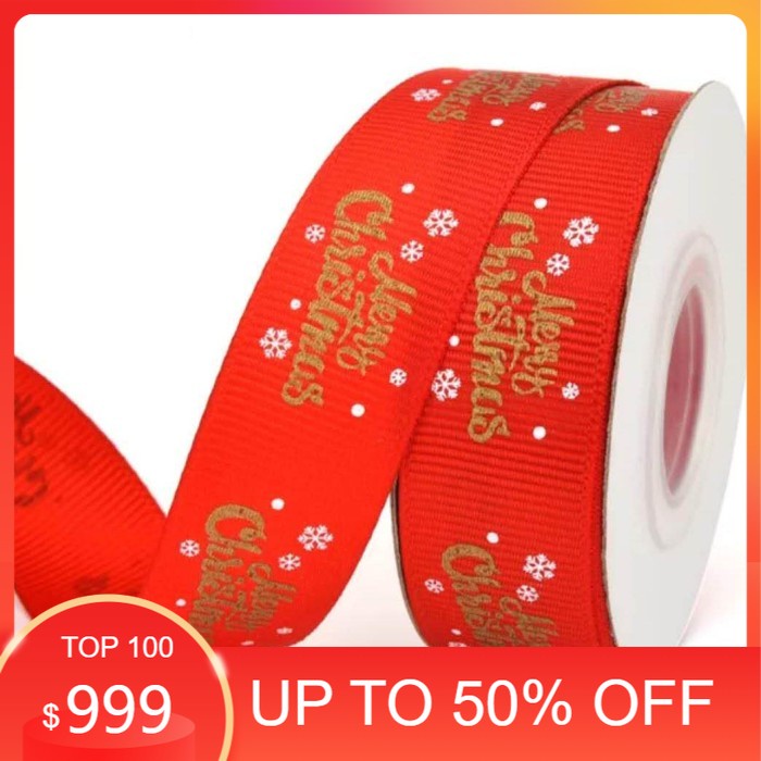 

HADIAH NATAL/DEKORASI NATAL/ 1 ROLL Pita Christmas Natal 2cm - Ribbon Snowflake PS108 - Merry merah