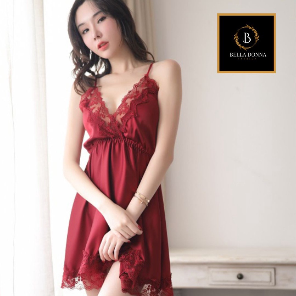 belladonna_id [COD] Baju Tidur Wanita Dewasa Lingerie REVINA All Size Sexy anggun Night Dress Gaun Malam Pakaian dalam Baju Tidur Wanita Dewasa Includes Satin Lingerie Sexy & G String, Baju Tidur Sexy, Baju Haram Sexy-MERAH