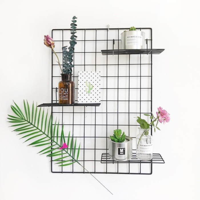 Hijang Hitam Wall Grid Wire Grid Dekorasi Dinding Memo Organizer - Putih