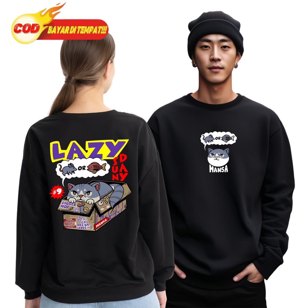 PROMO BAYAR DITEMPAT SWETAER LAZY CAT MANSA KEREN SWEATER KEKINIAN SWEATER CREWNECK SWEATER LENGAN P