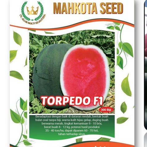 Benih Semangka Oval Non-biji Mahkota Seed Torpedo F1 - 20 gram - Benih Tanaman - Bibit Tanaman