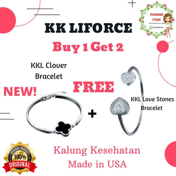 [ Deadora ] PROMO 2pcs Gelang Clover dan Love KK LIFORCE Bracelet / KK Indonesia
