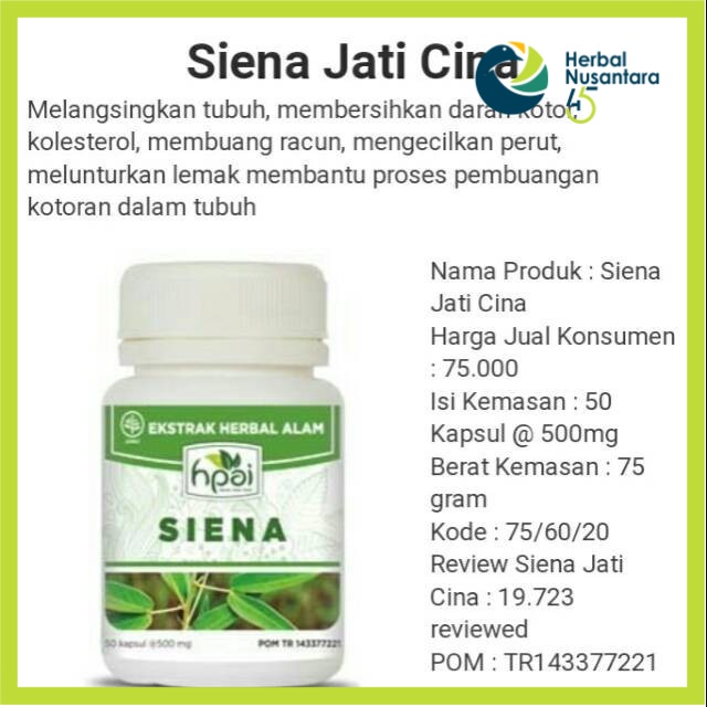 

SIENA JATI CINA - Herbal Tubuh Langsing | Bisa Bayar COD - HNI HPAI BPOM