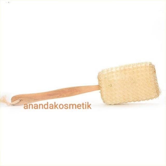 SPON PUNGGUNG PENGGOSOK BADAN GAGANG KAYU / SPONS MANDI JARING WOODEN BRUSH / Sikat Punggung Loofah 