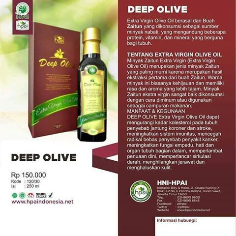 

DEEP OLIVE MINYAK ZAITUN MURNI PREMIUM EXTRA VIRGIN OLIVE OIL Atasi Kanker, Kolesterol Dll