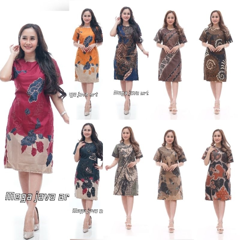 UNISEX KADO NATAL //BAJU DRESS WANITA MODERN MODEL TERBARU MOTIF BATIK LENGAN PENDEK SELUTUT PARTY N