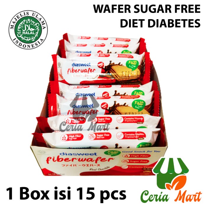 

Wafer Bebas Gula Diet Diabetes Fiber Wafer Coklat Box isi 15 Diasweet