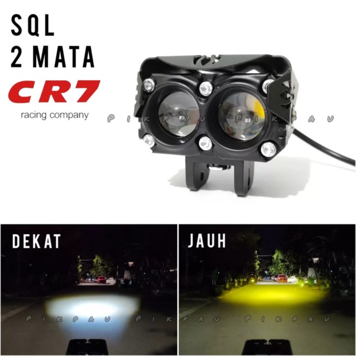 Lampu Tembak Sorot SQL 2 Mata CR7 High Low Putih Kuning - PUTIH-KUNING