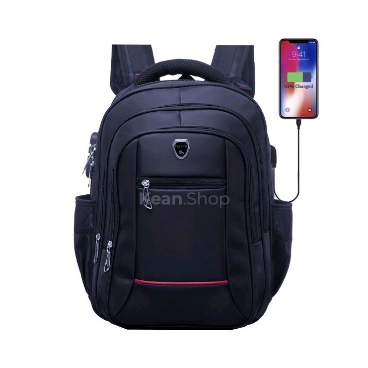 POLO GIVES 16 Inch Tas Ransel Kerja Tas sekolah Kunci Usb Port POLO Original Import + Raincover