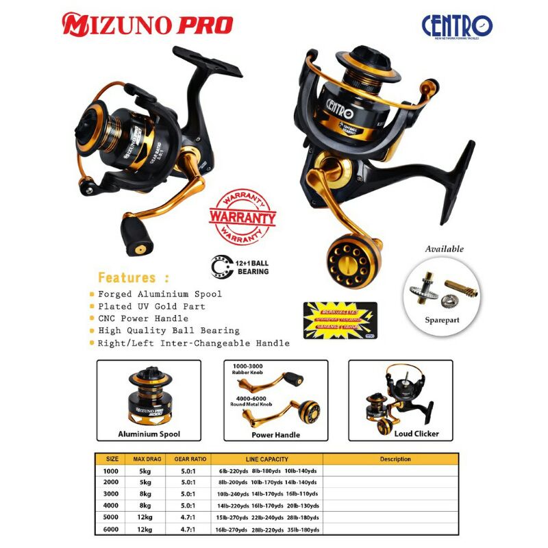 REEL SPINNING CENTRO MIZUNO PRO 5000 - 6000
