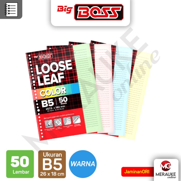 

BigBoss Loose Leaf Warna Garis Ukuran B5 Isi 50 Lembar