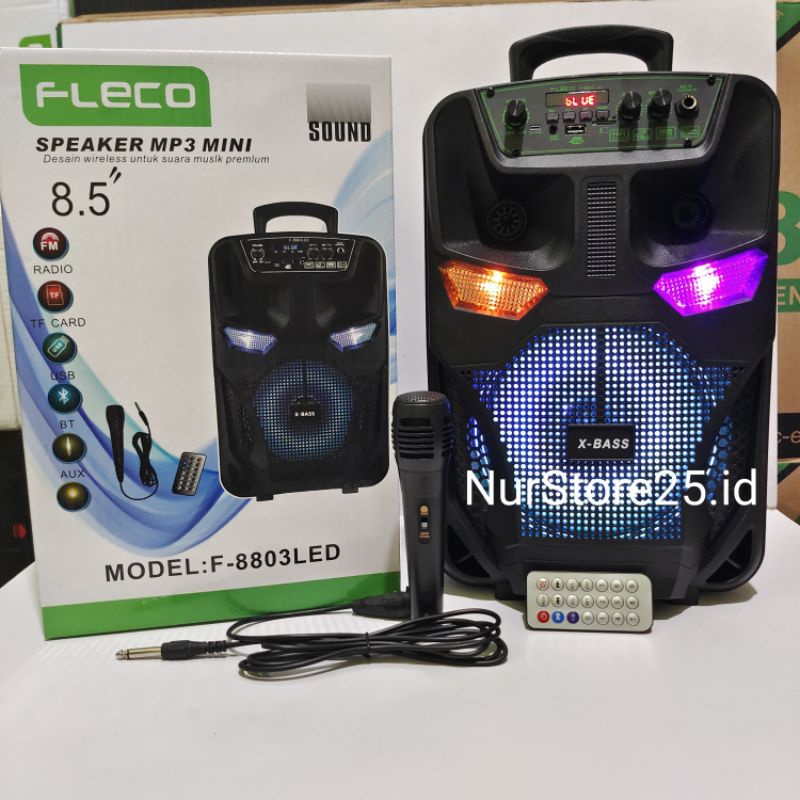 Speaker Bluetooth Portable Fleco F-8803 Bonus Mic Dan Remot/Salon Aktif/Musik Box Bluetooth Full Bas