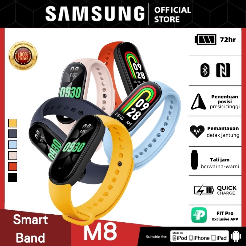 [COD] SAMSUNG Band m8 Smartwatch Bluetooth IP67 Waterproof Touch Screen Smartband Bracelet Play Music Sport Health Tracker Blood Pressure Monitoring Jam Tangan Pria Jam Tangan Wanita