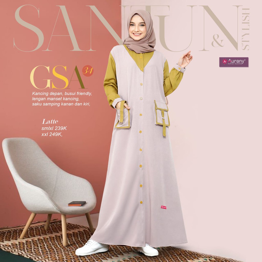 AURANY ORIGINAL GSA 34 LATTE OLIVE GAMIS DEWASA AURANY GSA 34 FASHION MUSLIM TERBARU 2021