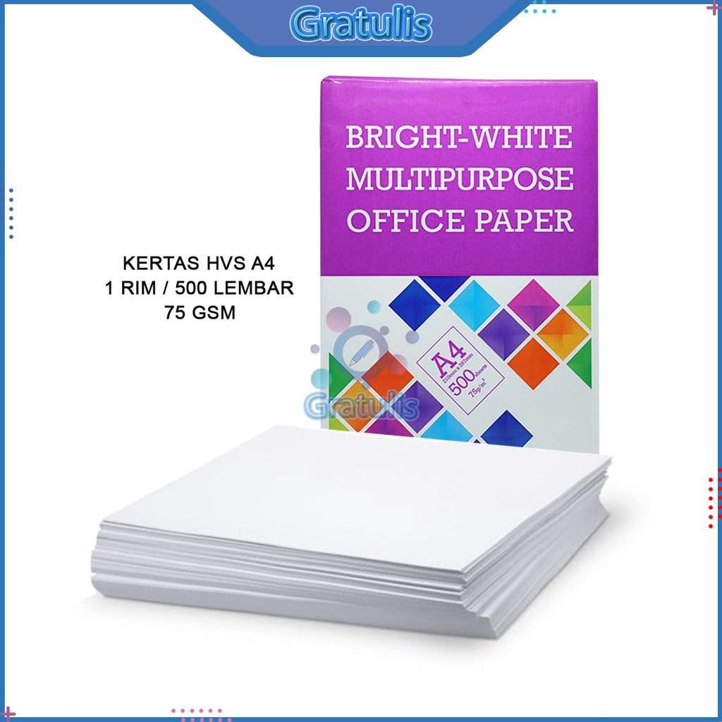 KERTAS HVS A4 BMO [1 RIM] / KERTAS PRINTER PUTIH 75GSM / KERTAS FOTOCOPY BRIGHT WHITE MULTIPURPOSE O