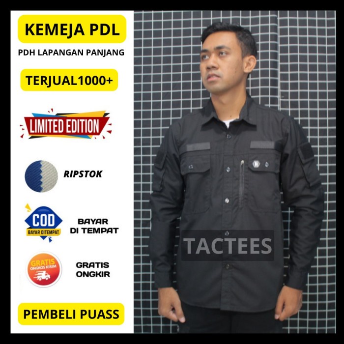✨MURAH✨ -Kemeja Lapangan PDL Tactical Lengan Panjang Baju Taktikal Pdh Outdoor - Hitam, XS