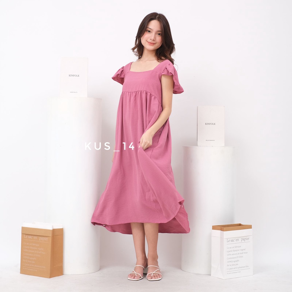 Daster Crinkle Claudy | Daster Summer Ruffle Crinkle Airflow Kekinian Viral | Midi Dress Crinkle