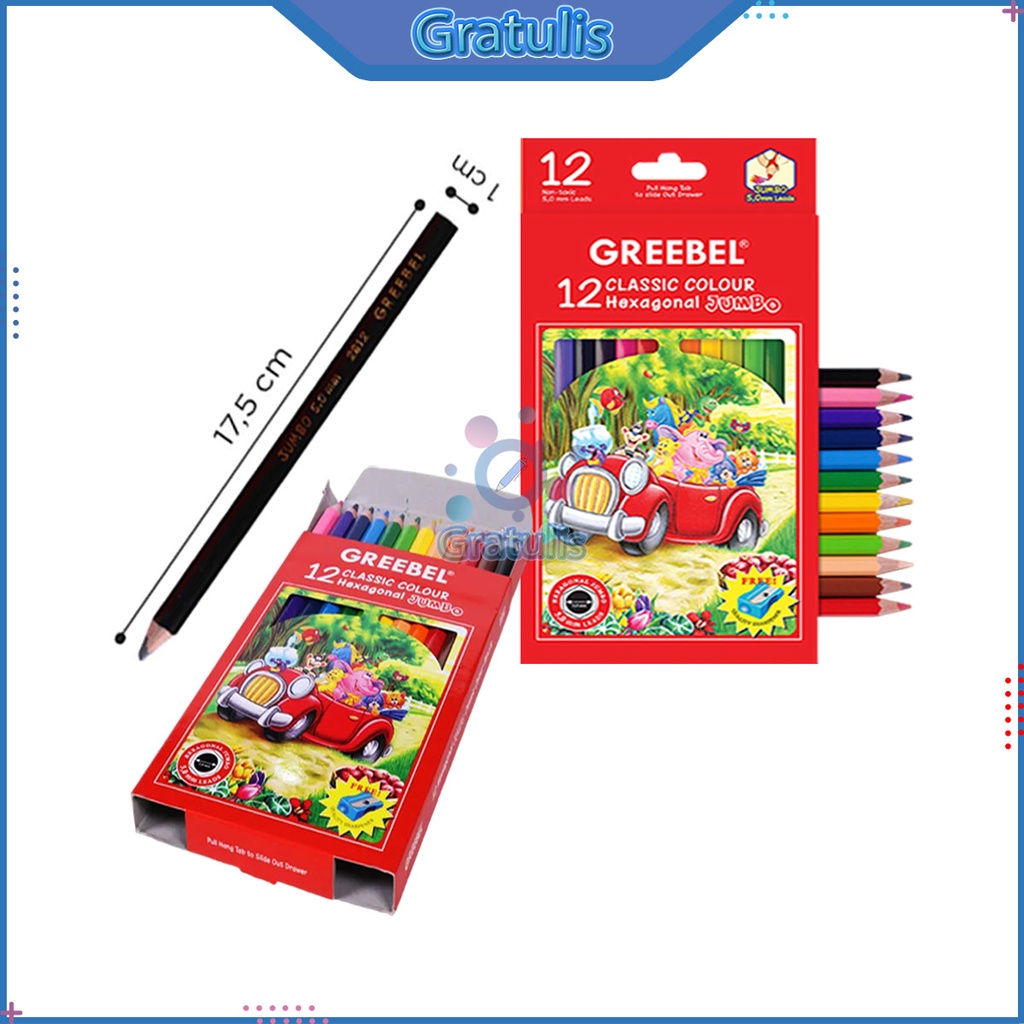 PENSIL WARNA BESAR GREEBEL HEXAGONAL 1812 / PINSIL COLORING 1 PAK JUMBO / PERLENGKAPAN SEKOLAH MEWAR