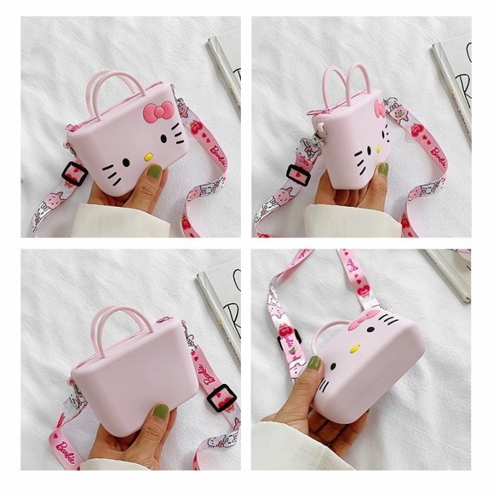 Tas Selempang anak dewasa jelly silicone karakter Hello kitty  - white pink
