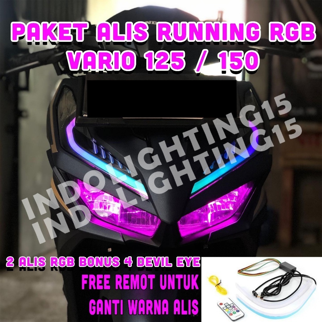 PAKET LAMPU ALIS RGB RUNNING VARIO 125 150  BONUS DEVIL EYES LAMPU ALIS DRL RUNNING