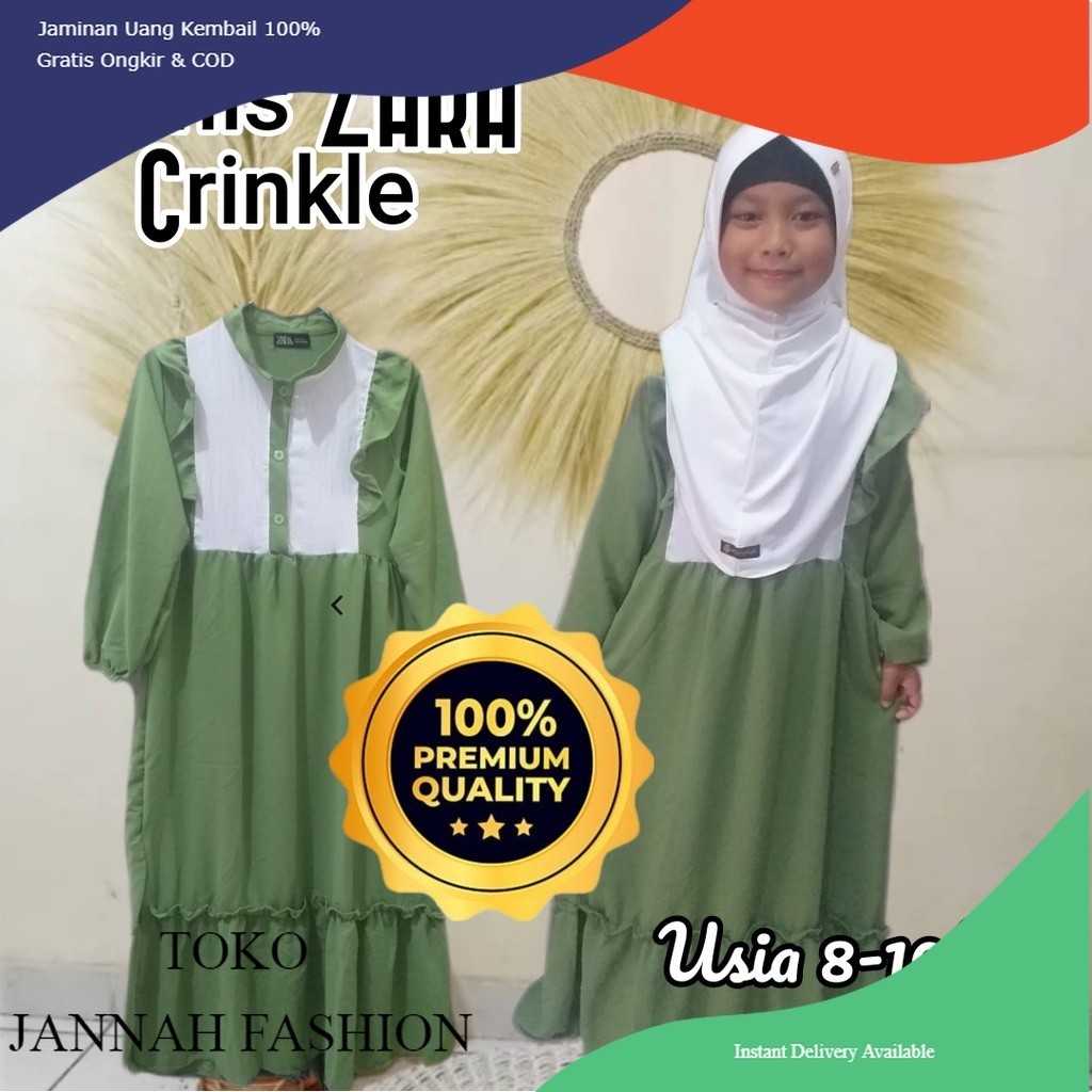 GAMIS ZARA CRINKLE ANAK PEREMPUAN USIA 8-10TAHUN//GAMIS BRANDED ZARA TERBARU/GAMIS ABAYA TURKI ANAK 