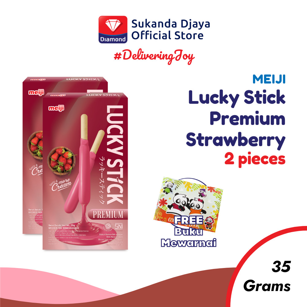 

Meiji Lucky Stick Biscuit Premium Strawberry Snack 35 Gr ISI 2 [Free Buku Mewarnai]