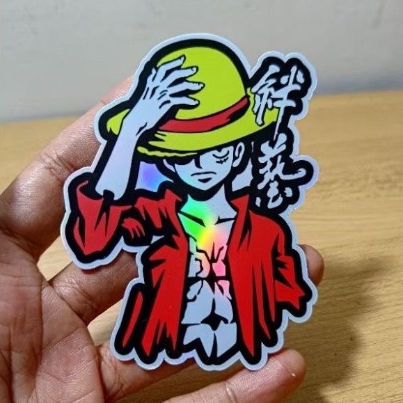 stiker one piece, one piece luffi helogram