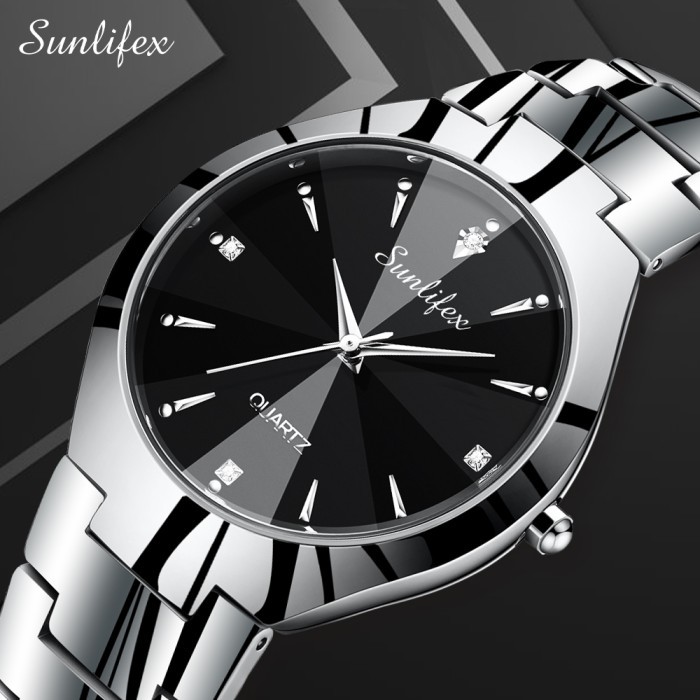 Sunlifex Jam Tangan Pria Santai Tali Stainless Steel Jam Tangan Cowok - Putih /Update 2025