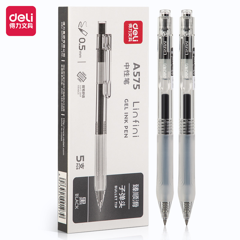 

Deli-5Pcs Retractable Gel Pen,Black Ink Ballpoint for Writing,Office and School Supplies,Stationery,0.5mm