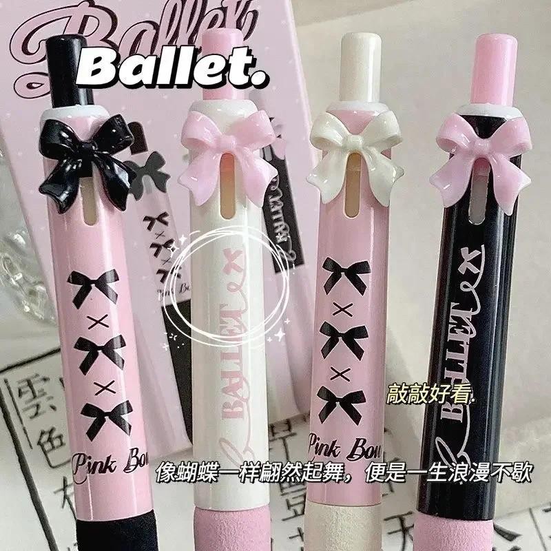 

4pcs/box Sweet Chic Korean Gel Pen for Girls Black Pink White Bow Stationery Gel Pen 0.5mm Black Ink Pen for Writing School
