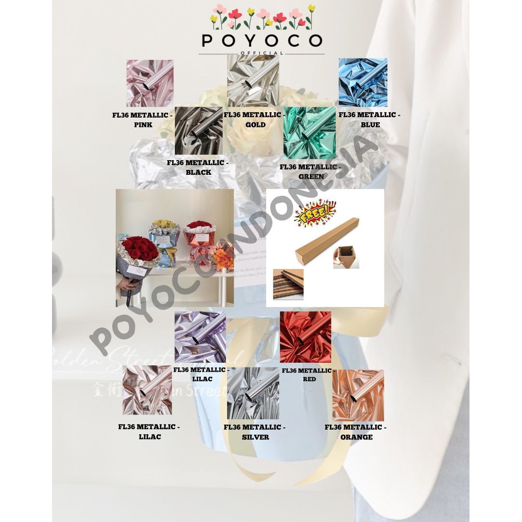 

POYOCO - FL36 METALLIC Kertas Bunga Paper Buket Motif Polkadot Bulat Kado Florist Cellophane