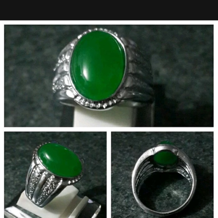 Cincin pria batu giok oval cina